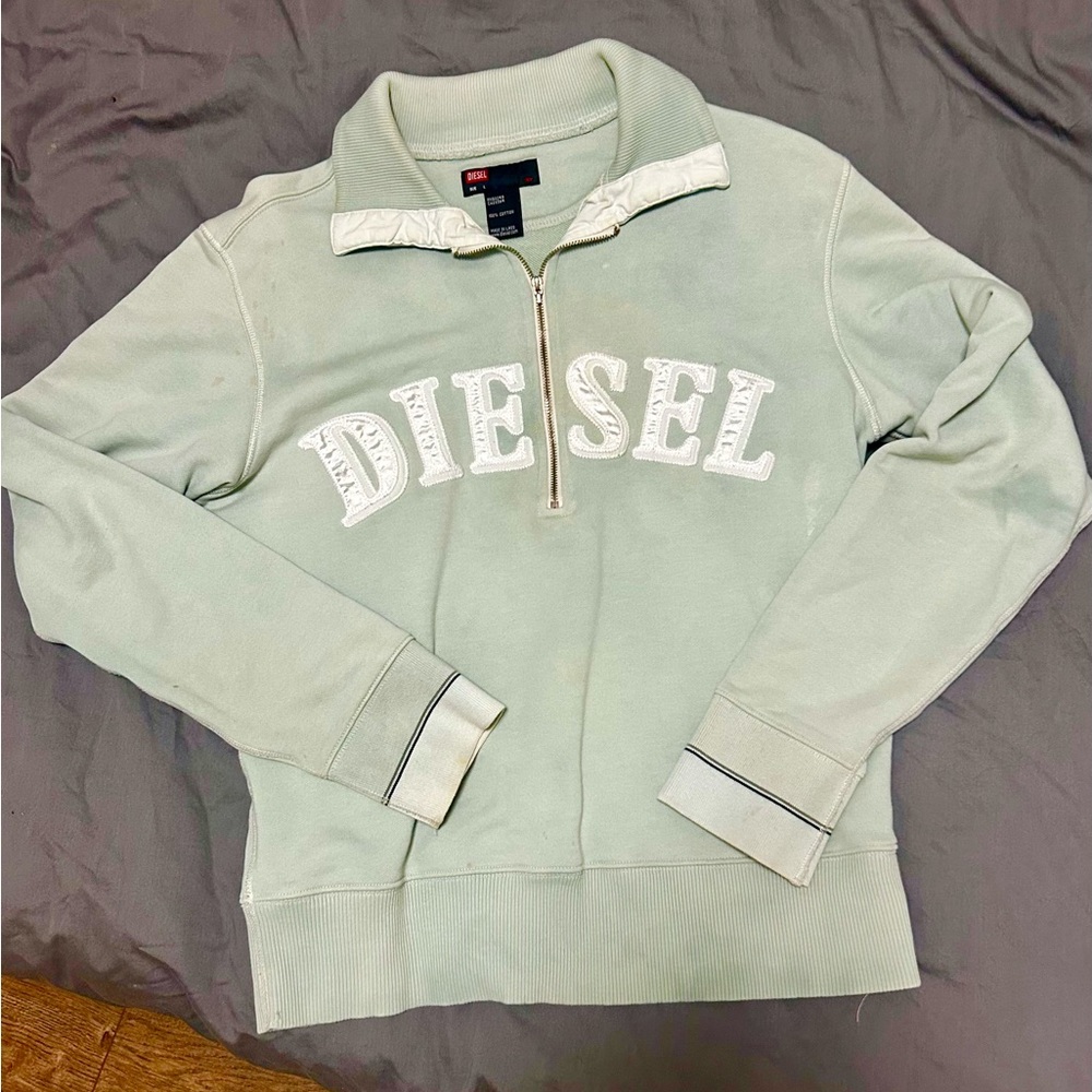 Diesel Women's Mint Green Half-Zip Sweatshirt